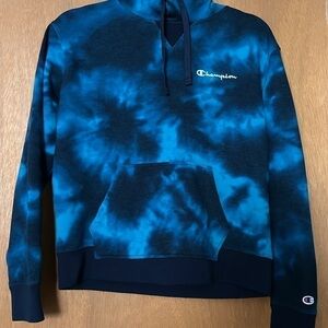 CHAMPION WOMEN’S COTTON BLUE - BLACK TIE DYE FLEECE LINED HOODIE , SMALL SIZE !